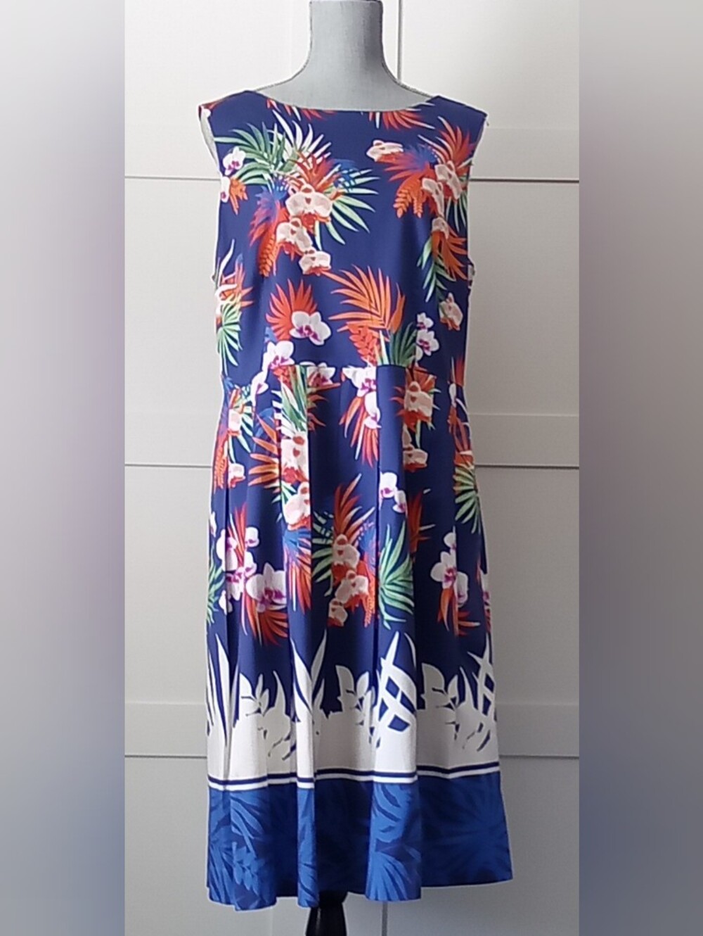 Girls' Navy Tropical Floral Fit-and-Flare Dress